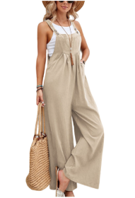 Women's Solid Color Casual Suspender Trousers (Option: Khaki-S)