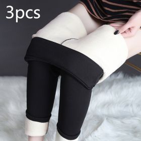 Winter Leggings Warm Thick High Stretch Lamb Cashmere Leggins Skinny Fitness Woman Pants (Option: Black 3pcs-XXL)