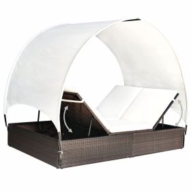 vidaXL Double Sun Lounger with Canopy Poly Rattan Brown (Option: as picture)