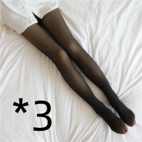 Fake Translucent Plus Size Leggings Fleece Lined Tights Fall And Winter Warm Fleece Pantyhose Women Fleece Lined Pantyhose Thermal Winter Tights (Option: 3pcs Black skin with feet-220grams plus size)