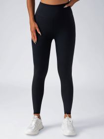 Leggings For Women With Pockets- High Waisted Tummy Control For Workout Running Capri Yoga Pants (Option: Black-S)