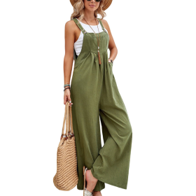 Women's Solid Color Casual Suspender Trousers (Option: Army Green-S)