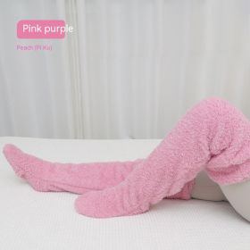 Over Knee High Fuzzy Long Socks Winter Warm Cold Leg Knee Joint Cold-proof Stockings Home Floor Sleeping Socks (Option: Pink Purple-Average Size)