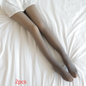 Fake Translucent Plus Size Leggings Fleece Lined Tights Fall And Winter Warm Fleece Pantyhose Women Fleece Lined Pantyhose Thermal Winter Tights (Option: 2pcs Grey skin and feet-80grams plus size)