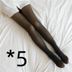 Fake Translucent Plus Size Leggings Fleece Lined Tights Fall And Winter Warm Fleece Pantyhose Women Fleece Lined Pantyhose Thermal Winter Tights (Option: 5pcs Black skin with feet-220grams plus size)