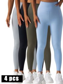 4 Pack Workout Leggings For Women With Pockets,High Waisted Tummy Control Yoga Pants For Workout Running (Option: 4PACK1-S)