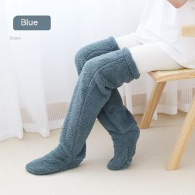 Over Knee High Fuzzy Long Socks Winter Warm Cold Leg Knee Joint Cold-proof Stockings Home Floor Sleeping Socks (Option: Blue-Average Size)