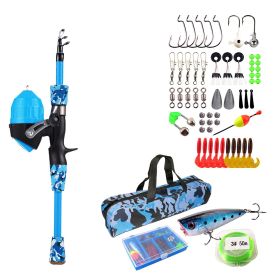 Kids Fishing Pole Set Fishing Starter Kit Telescopic Fishing Rod and Reel Combo Kit with Tackle Box 56Pcs Fishing Lures for Boys Girls (Pole Length: 1.2m/4ft, Color: N-Blue)