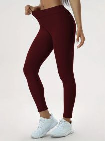 Women's Yoga Pants High Waist Lift High Elastic Tight Fitness Trousers (Option: Wine Red-S)