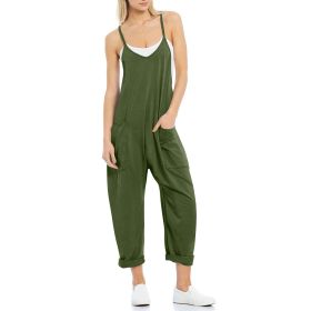 Women's Pocket Spaghetti Straps Knitted One-piece Trousers (Option: 2XL-Army Green)