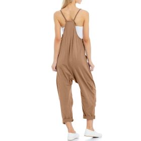 Women's Pocket Spaghetti Straps Knitted One-piece Trousers (Option: 2XL-Khaki)